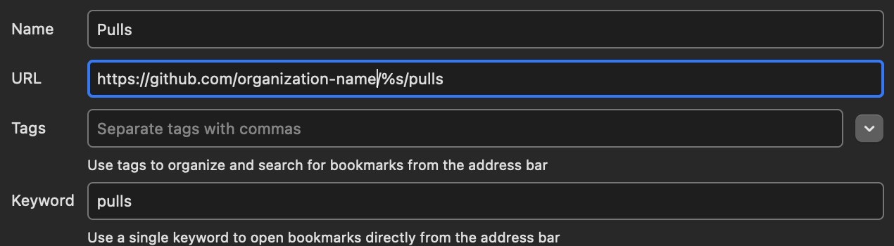 New bookmark in Firefox